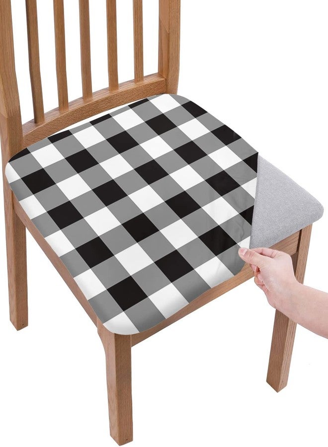 Savannan Dining Room Chair Seat Covers, Classic Black and White Plaid Buffalo Check Christmas Decor Removable Stretch Chair Seat Cushion Slipcovers Protector for Holiday Party Festival Decoration, Set of 4 - Image 1